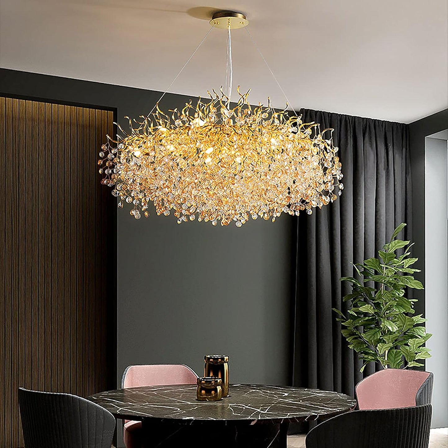 Lustre traditionnel Champagne en verre cristallin pour salon marocain